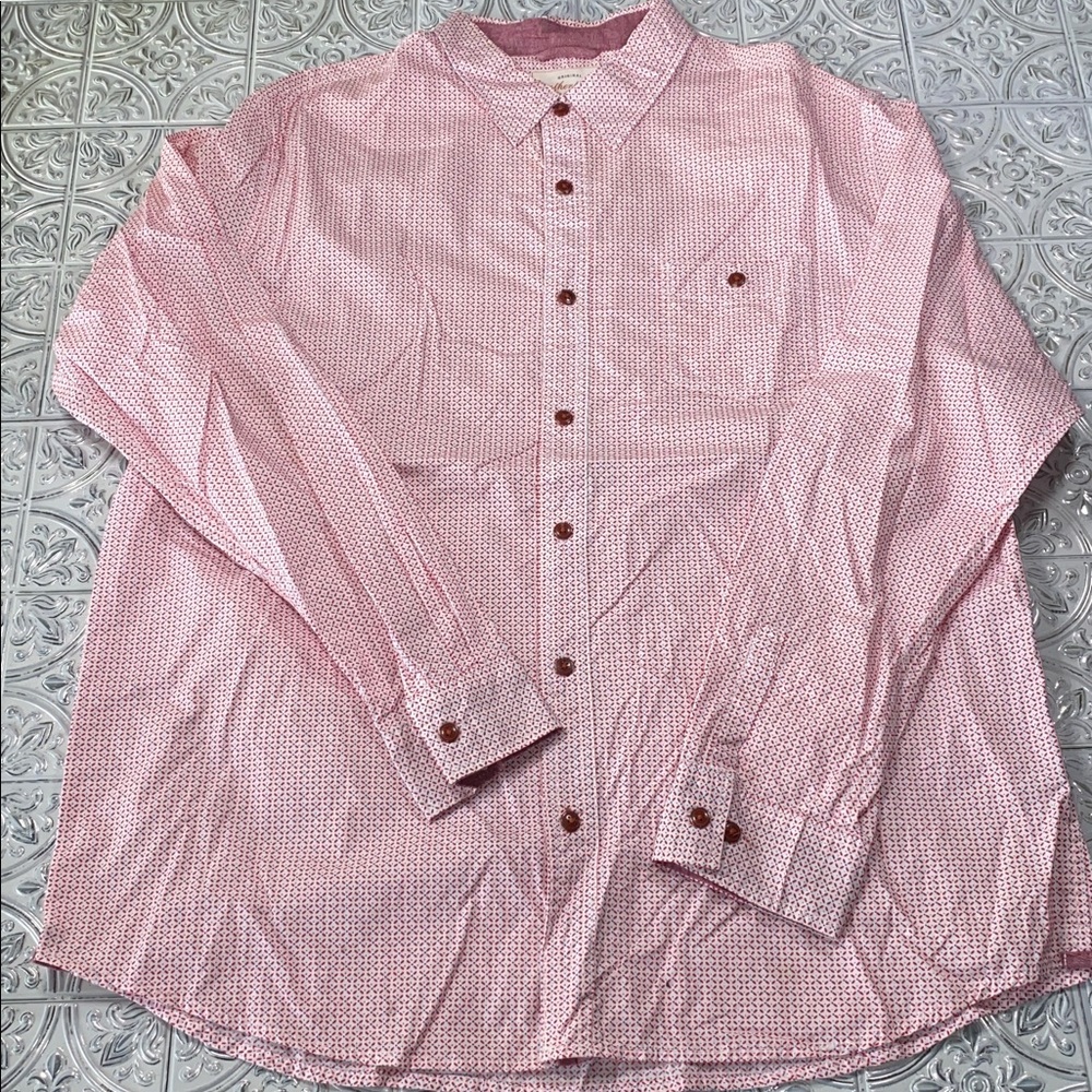 Weatherproof Vintage Men XXL Button Down Shirt Red White Blue Dobby Plaid